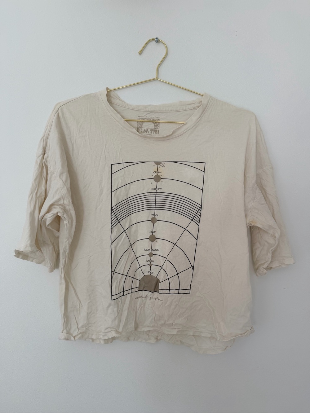 Spiritual Gangster Cream Graphic Short Sleeve Tee Chakras Medium - slight stain